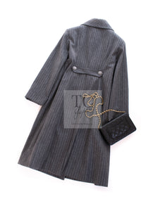 CHANEL 18PF Charcoal Gray Striped Wool Coat 40 シャネル チャコール グレー ストライプ ウール コート 即発