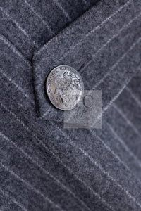 CHANEL 18PF Charcoal Gray Striped Wool Coat 40 シャネル チャコール グレー ストライプ ウール コート 即発