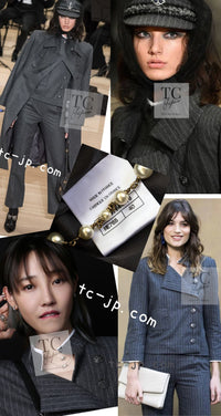 CHANEL 18PF Charcoal Gray Striped Wool Coat 40 シャネル チャコール グレー ストライプ ウール コート 即発