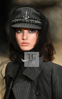 CHANEL 18PF Charcoal Gray Striped Wool Coat 40 シャネル チャコール グレー ストライプ ウール コート 即発
