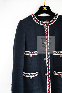CHANEL 11S Navy Crochet Braid Trim Cotton Jacket 36 38 シャネル ネイビー クロシェット ブレイド トリミング コットン ジャケット 即発
