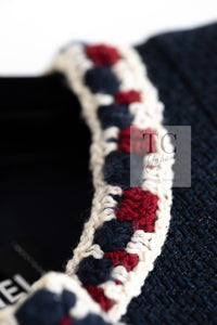 CHANEL 11S Navy Crochet Braid Trim Cotton Jacket 36 38 シャネル ネイビー クロシェット ブレイド トリミング コットン ジャケット 即発