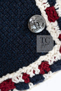 CHANEL 11S Navy Crochet Braid Trim Cotton Jacket 36 38 シャネル ネイビー クロシェット ブレイド トリミング コットン ジャケット 即発