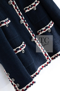 CHANEL 11S Navy Crochet Braid Trim Cotton Jacket 36 38 シャネル ネイビー クロシェット ブレイド トリミング コットン ジャケット 即発