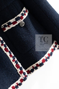 CHANEL 11S Navy Crochet Braid Trim Cotton Jacket 36 38 シャネル ネイビー クロシェット ブレイド トリミング コットン ジャケット 即発