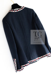 CHANEL 11S Navy Crochet Braid Trim Cotton Jacket 36 38 シャネル ネイビー クロシェット ブレイド トリミング コットン ジャケット 即発