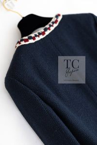 CHANEL 11S Navy Crochet Braid Trim Cotton Jacket 36 38 シャネル ネイビー クロシェット ブレイド トリミング コットン ジャケット 即発