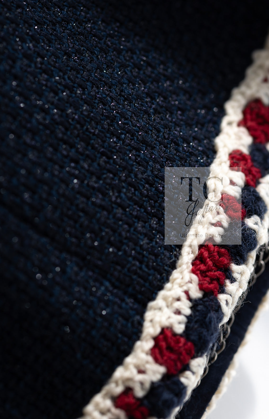 CHANEL 11S Navy Crochet Braid Trim Cotton Jacket 36 38 シャネル ネイビー クロシェット ブレイド トリミング コットン ジャケット 即発