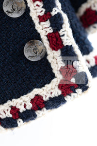 CHANEL 11S Navy Crochet Braid Trim Cotton Jacket 36 38 シャネル ネイビー クロシェット ブレイド トリミング コットン ジャケット 即発