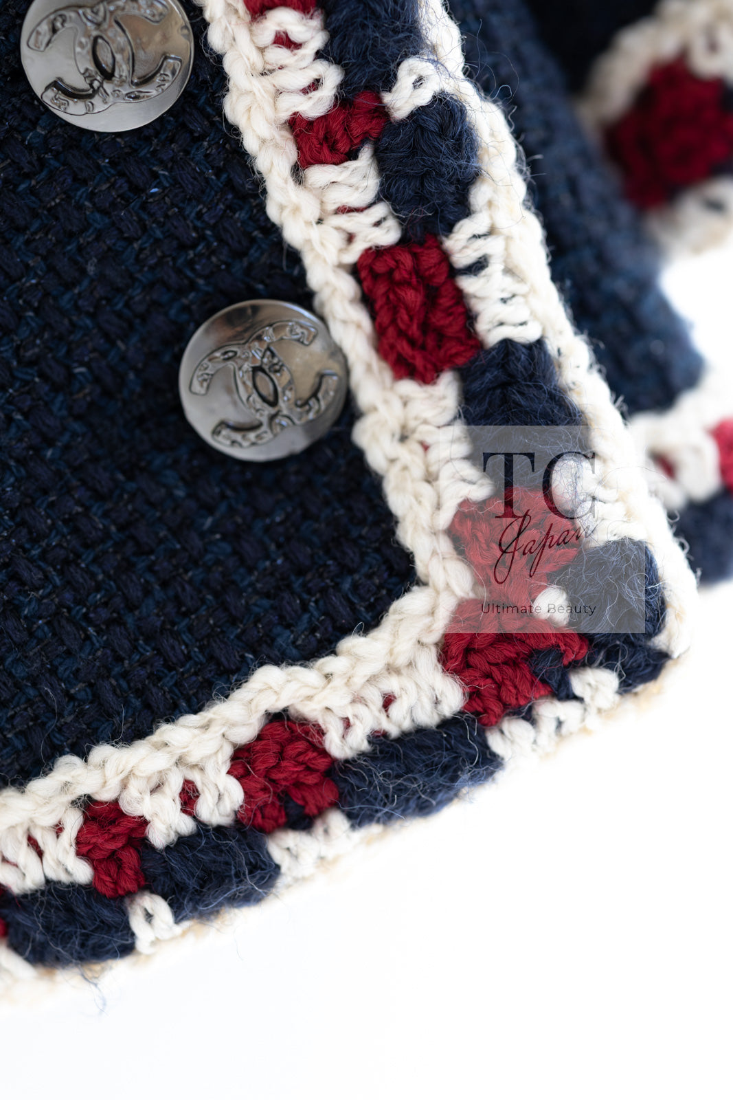 CHANEL 11S Navy Crochet Braid Trim Cotton Jacket 36 38 シャネル ネイビー クロシェット ブレイド トリミング コットン ジャケット 即発