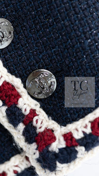 CHANEL 11S Navy Crochet Braid Trim Cotton Jacket 36 38 シャネル ネイビー クロシェット ブレイド トリミング コットン ジャケット 即発