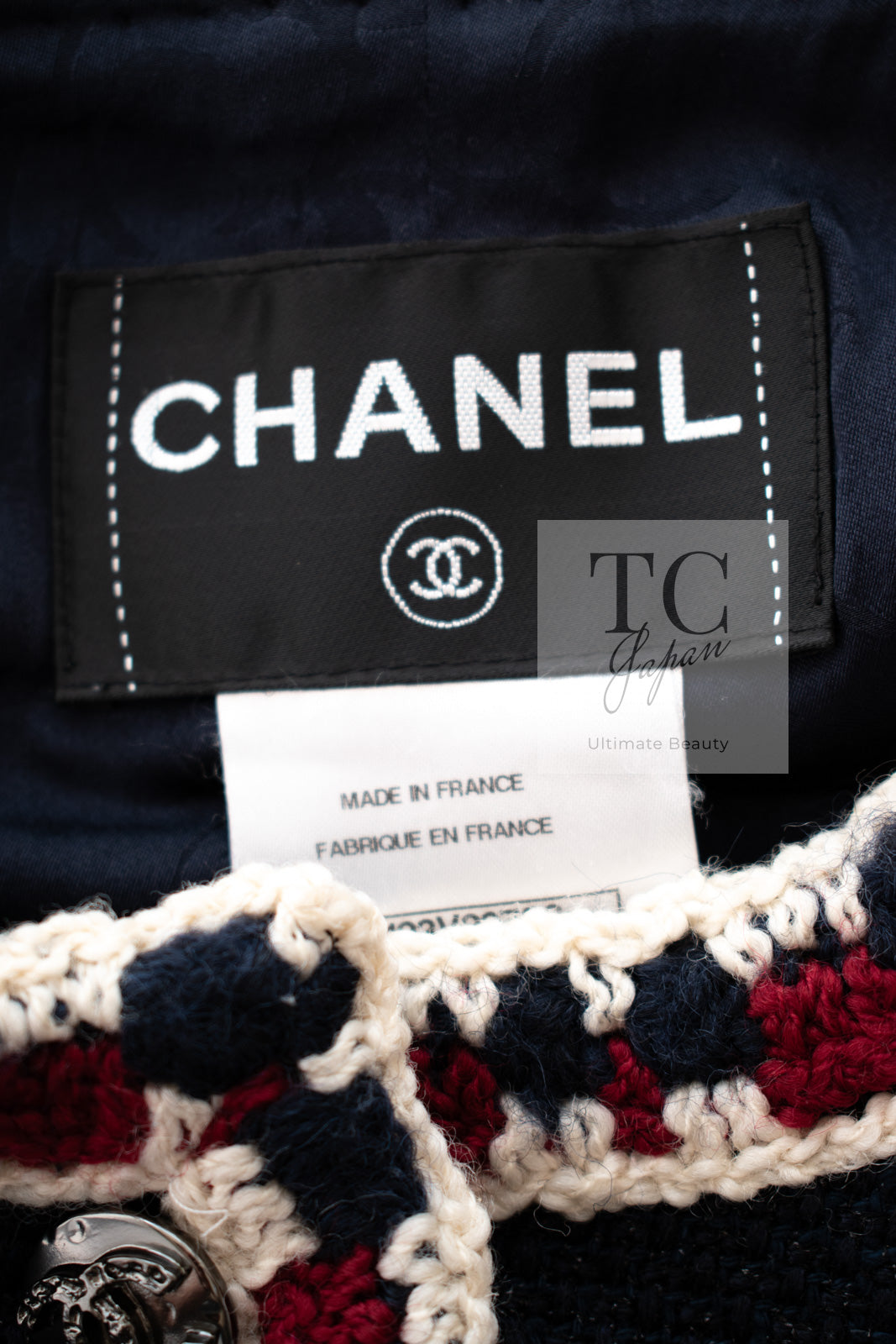 CHANEL 11S Navy Crochet Braid Trim Cotton Jacket 36 38 シャネル ネイビー クロシェット ブレイド トリミング コットン ジャケット 即発