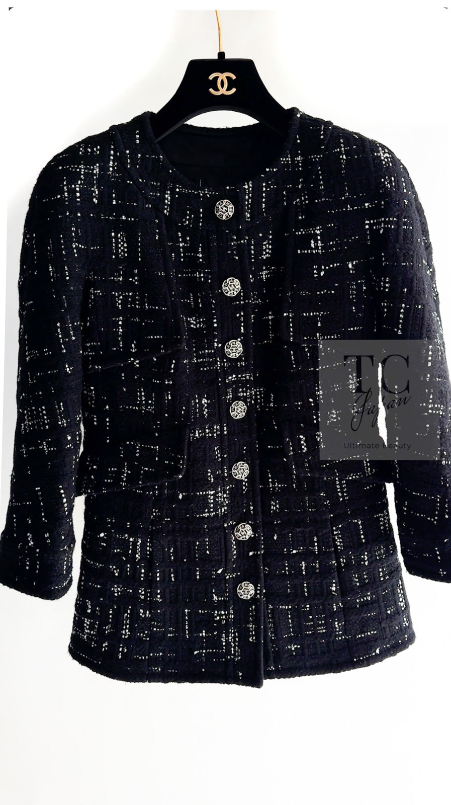 CHANEL 18PA Black White Collarless Coat Jacket 34 シャネル ブラック ホワイト ココボタン ノーカラー コート ジャケット 即発