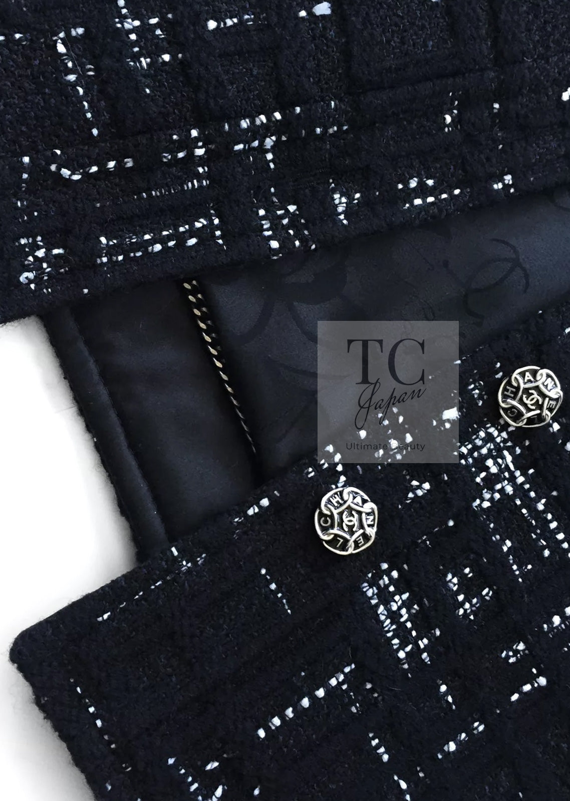 CHANEL 18PA Black White Collarless Coat Jacket 34 シャネル ブラック ホワイト ココボタン ノーカラー コート ジャケット 即発