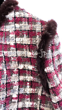 CHANEL 05A Rabbit Fur Trim Raspberry Brown Tweed Jacket Skirt Suit 38 シャネル ラビット・ファートリム・ラズベリー・ブラウン・ツイード・ジャケット・スカート・スーツ 即発