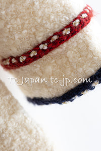 CHANEL 18PA Ivory Navy Red Tricolor Braid Trim Wool Tweed Jacket Coat 36 38 シャネル アイボリー ネイビー レッド トリコロール ブレード トリム ウール ジャケット コート 即発