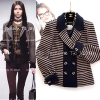 CHANEL 15B Beige Dark Navy Wool Tweed Coat Jacket 36 38 シャネル ベージュ ダーク ネイビー ウール ツイード コート ジャケット 即発