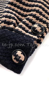 CHANEL 15B Beige Dark Navy Wool Tweed Coat Jacket 36 38 シャネル ベージュ ダーク ネイビー ウール ツイード コート ジャケット 即発