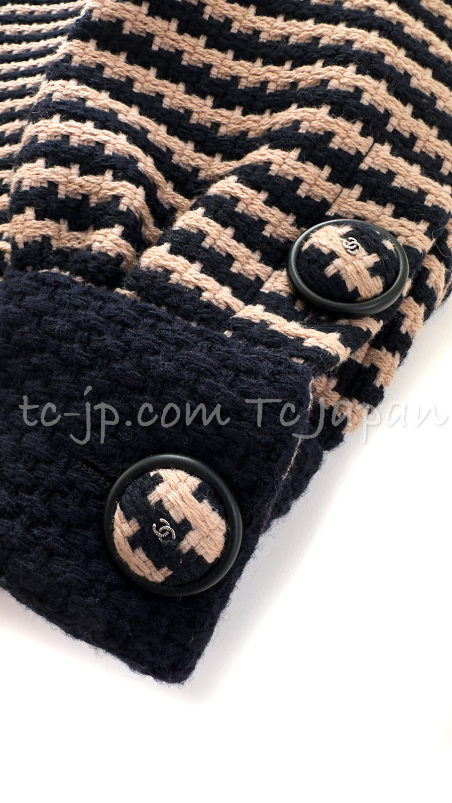 CHANEL 15B Beige Dark Navy Wool Tweed Coat Jacket 36 38 シャネル ベージュ ダーク ネイビー ウール ツイード コート ジャケット 即発