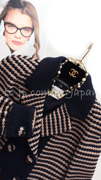 CHANEL 15B Beige Dark Navy Wool Tweed Coat Jacket 36 38 シャネル ベージュ ダーク ネイビー ウール ツイード コート ジャケット 即発