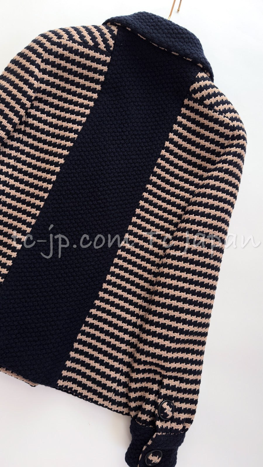 CHANEL 15B Beige Dark Navy Wool Tweed Coat Jacket 36 38 シャネル ベージュ ダーク ネイビー ウール ツイード コート ジャケット 即発