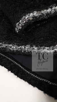 CHANEL 14A Black Silk Metallic Braided Trim Chenille Zipper Jacket 34 シャネル ブラック シルク ブレイド トリム ジッパー ジャケット 即発