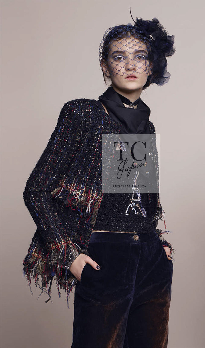 シャネル ジャケット CHANEL ブラック レッド ブルー ミックス