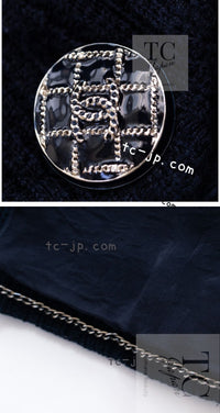 CHANEL 13S Navy Cotton Brandebourg Closing Knit Stretchable Tweed Jacket 34 シャネル ネイビー コットン ブランドバーグ ニット ツイード ジャケット 即発
