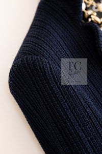 CHANEL 13S Navy Cotton Brandebourg Closing Knit Stretchable Tweed Jacket 34 シャネル ネイビー コットン ブランドバーグ ニット ツイード ジャケット 即発