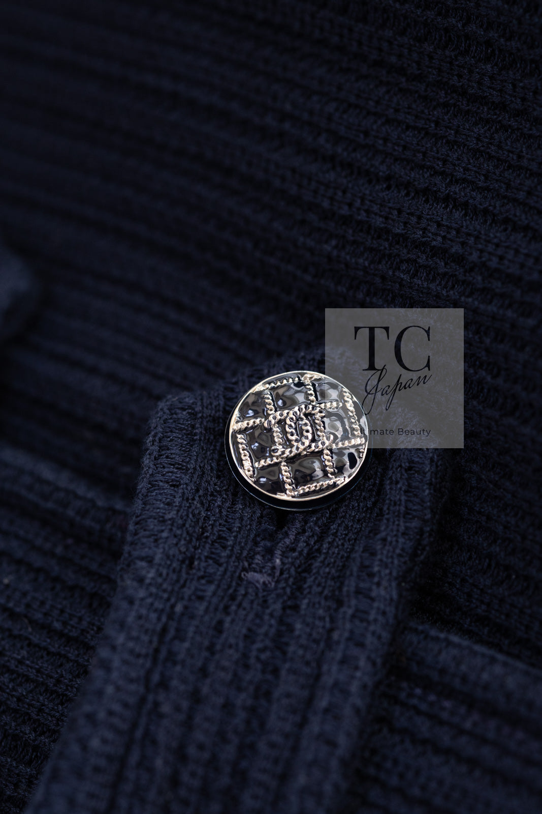 CHANEL 13S Navy Cotton Brandebourg Closing Knit Stretchable Tweed Jacket 34 シャネル ネイビー コットン ブランドバーグ ニット ツイード ジャケット 即発