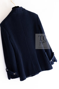 CHANEL 13S Navy Cotton Brandebourg Closing Knit Stretchable Tweed Jacket 34 シャネル ネイビー コットン ブランドバーグ ニット ツイード ジャケット 即発