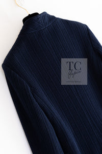 CHANEL 13S Navy Cotton Brandebourg Closing Knit Stretchable Tweed Jacket 34 シャネル ネイビー コットン ブランドバーグ ニット ツイード ジャケット 即発