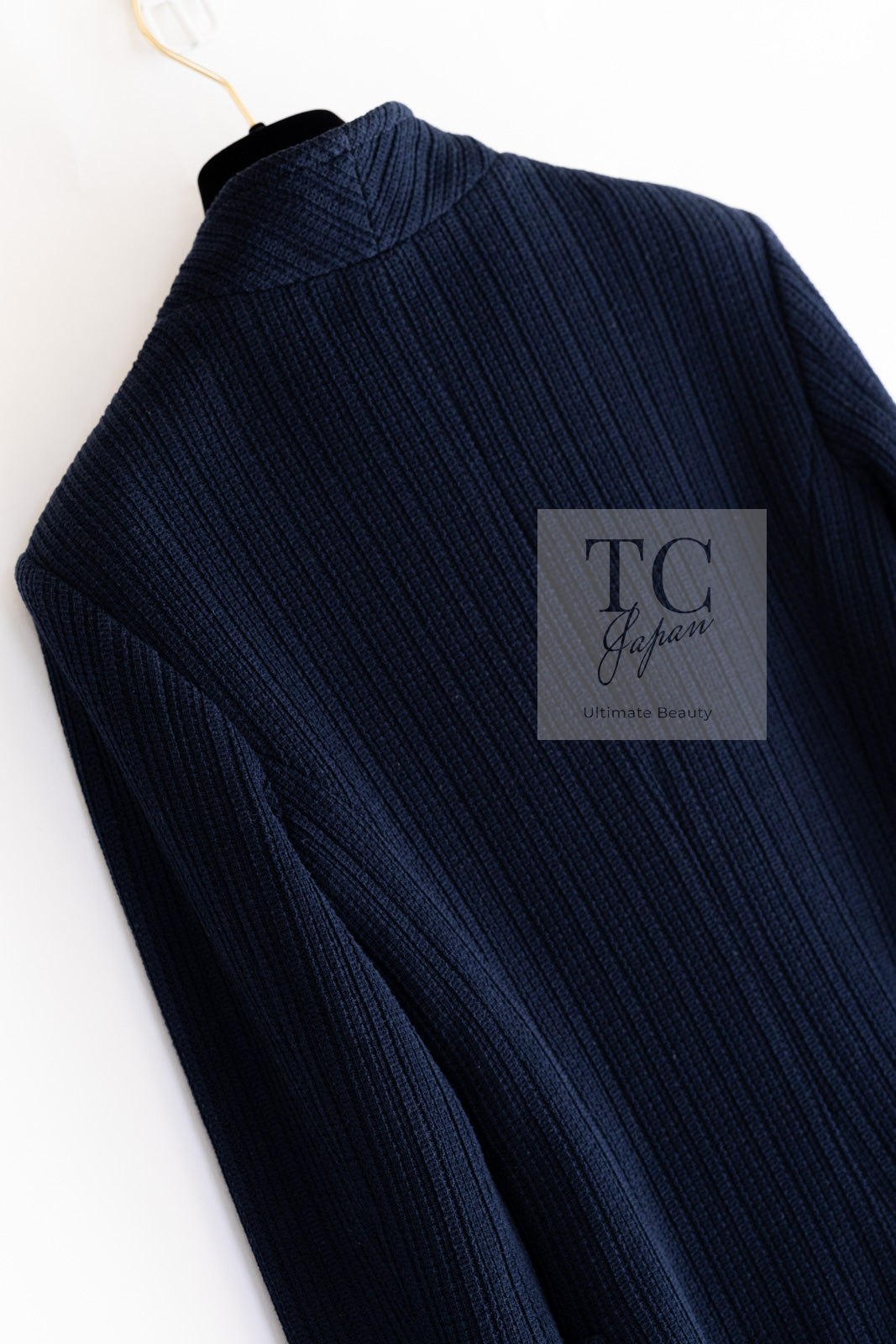 CHANEL 13S Navy Cotton Brandebourg Closing Knit Stretchable Tweed Jacket 34 シャネル ネイビー コットン ブランドバーグ ニット ツイード ジャケット 即発