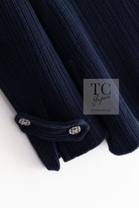 CHANEL 13S Navy Cotton Brandebourg Closing Knit Stretchable Tweed Jacket 34 シャネル ネイビー コットン ブランドバーグ ニット ツイード ジャケット 即発
