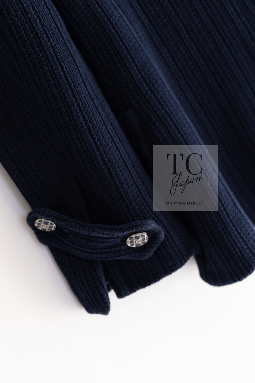 CHANEL 13S Navy Cotton Brandebourg Closing Knit Stretchable Tweed Jacket 34 シャネル ネイビー コットン ブランドバーグ ニット ツイード ジャケット 即発