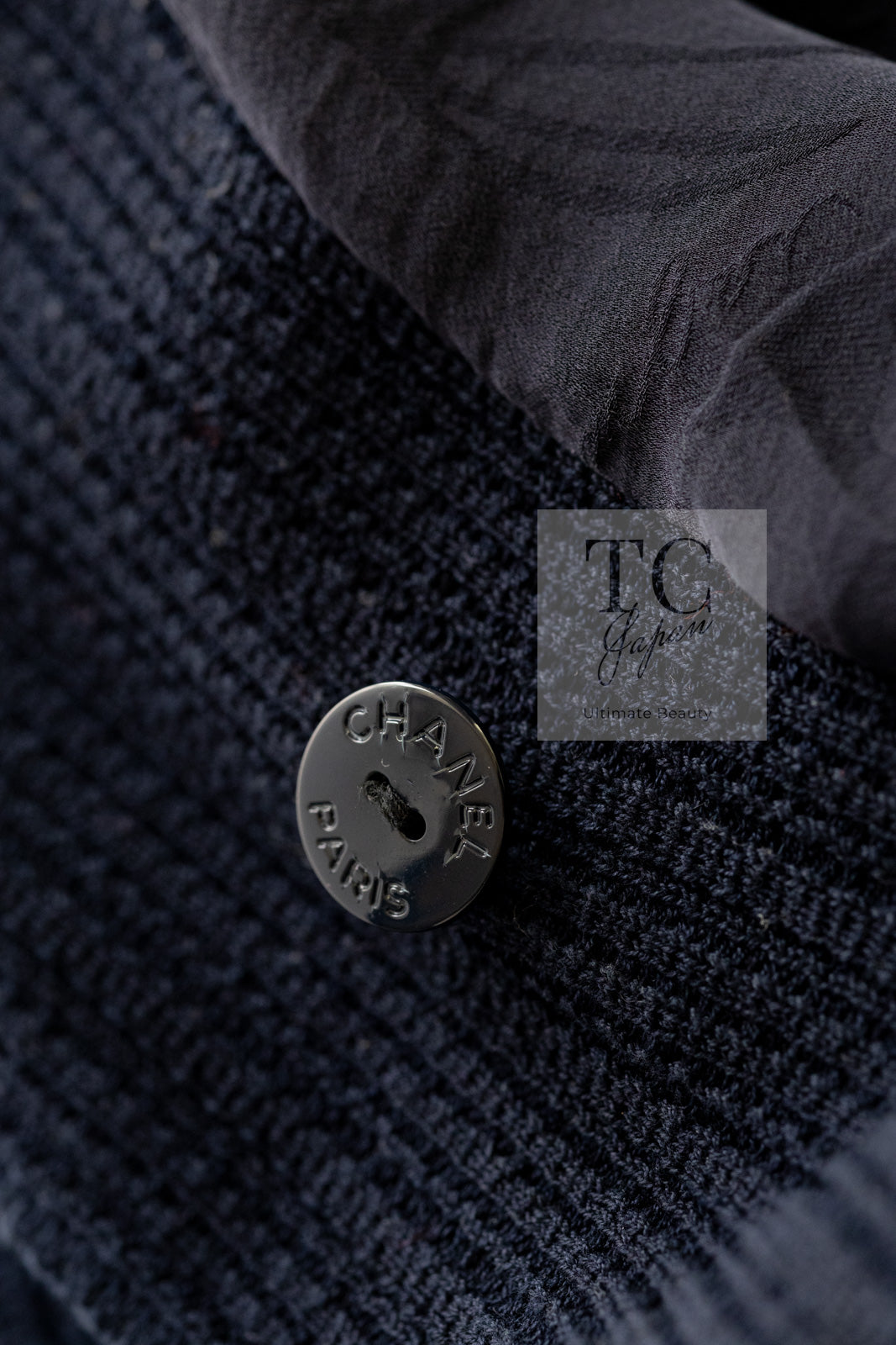 CHANEL 13S Navy Cotton Brandebourg Closing Knit Stretchable Tweed Jacket 34 シャネル ネイビー コットン ブランドバーグ ニット ツイード ジャケット 即発
