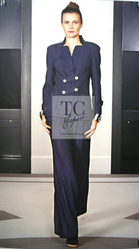 CHANEL 13S Navy Cotton Brandebourg Closing Knit Stretchable Tweed Jacket 34 シャネル ネイビー コットン ブランドバーグ ニット ツイード ジャケット 即発