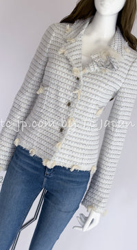 CHANEL 05C Pale Blue Fringe Tweed Jacket 36 シャネル ペールブルー フリンジ ツイード ジャケット 即発