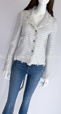 CHANEL 05C Pale Blue Fringe Tweed Jacket 36 シャネル ペールブルー フリンジ ツイード ジャケット 即発