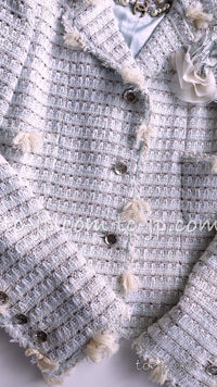 CHANEL 05C Pale Blue Fringe Tweed Jacket 36 シャネル ペールブルー フリンジ ツイード ジャケット 即発