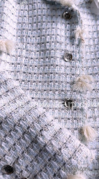 CHANEL 05C Pale Blue Fringe Tweed Jacket 36 シャネル ペールブルー フリンジ ツイード ジャケット 即発