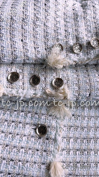 CHANEL 05C Pale Blue Fringe Tweed Jacket 36 シャネル ペールブルー フリンジ ツイード ジャケット 即発