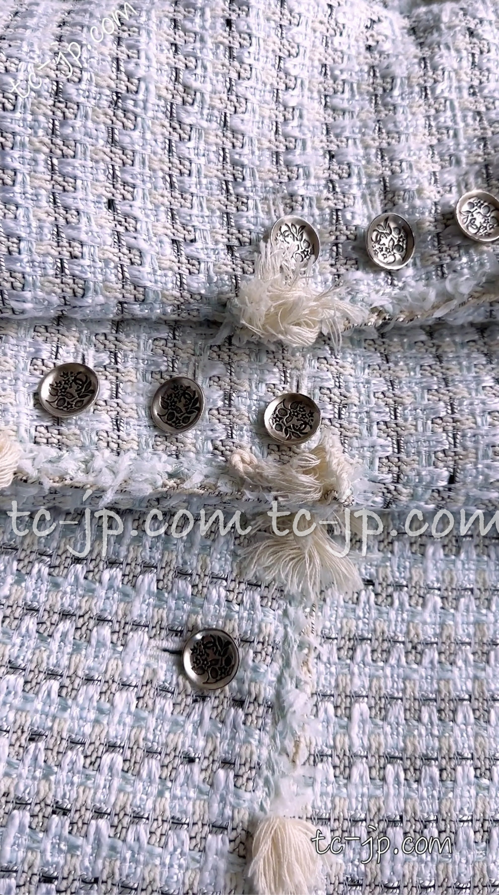 CHANEL 05C Pale Blue Fringe Tweed Jacket 36 シャネル ペールブルー フリンジ ツイード ジャケット 即発