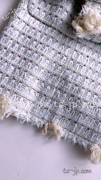 CHANEL 05C Pale Blue Fringe Tweed Jacket 36 シャネル ペールブルー フリンジ ツイード ジャケット 即発