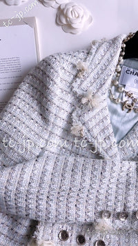CHANEL 05C Pale Blue Fringe Tweed Jacket 36 シャネル ペールブルー フリンジ ツイード ジャケット 即発