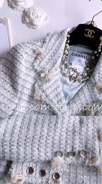 CHANEL 05C Pale Blue Fringe Tweed Jacket 36 シャネル ペールブルー フリンジ ツイード ジャケット 即発