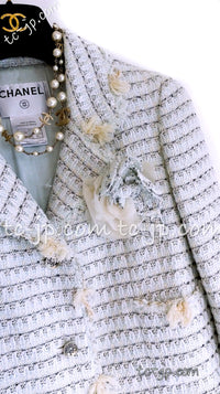 CHANEL 05C Pale Blue Fringe Tweed Jacket 36 シャネル ペールブルー フリンジ ツイード ジャケット 即発
