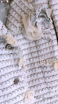 CHANEL 05C Pale Blue Fringe Tweed Jacket 36 シャネル ペールブルー フリンジ ツイード ジャケット 即発