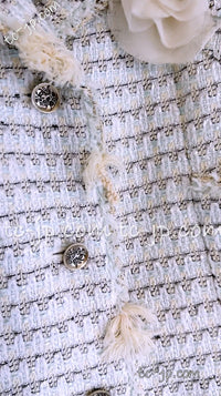CHANEL 05C Pale Blue Fringe Tweed Jacket 36 シャネル ペールブルー フリンジ ツイード ジャケット 即発