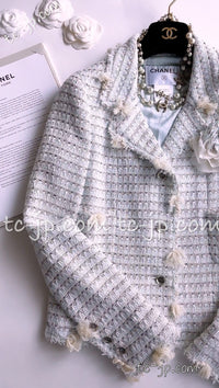 CHANEL 05C Pale Blue Fringe Tweed Jacket 36 シャネル ペールブルー フリンジ ツイード ジャケット 即発
